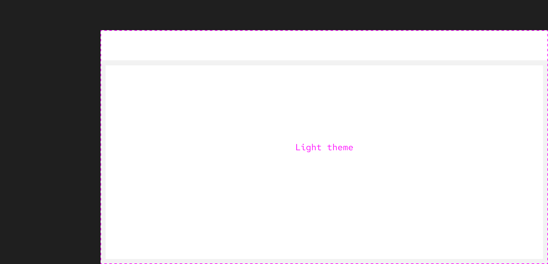 wireframe of dark theme navigation framing the top and left sides of a light theme content area