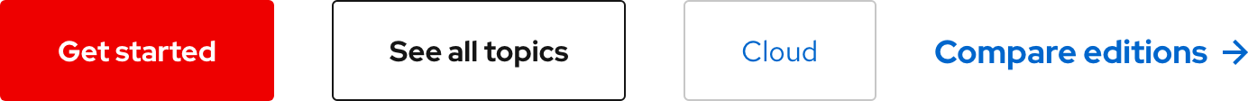 Image of variants including Primary (red background and white text), Secondary (black border and black text), Brick (light gray border and blue text), and Default (blue text and blue icon)
