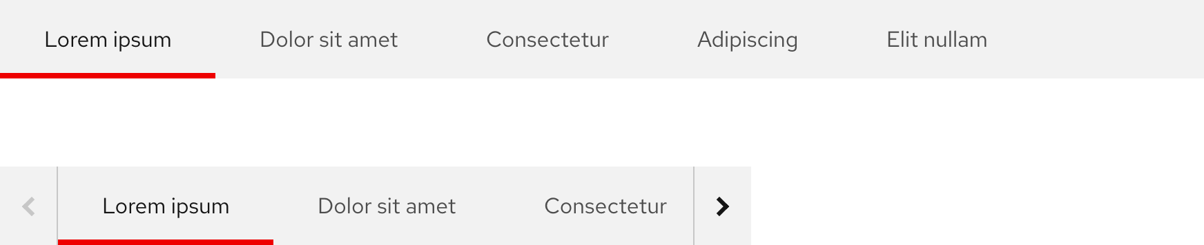 Image of a subnavigation; a horizontal row of links placed on a light gray bar